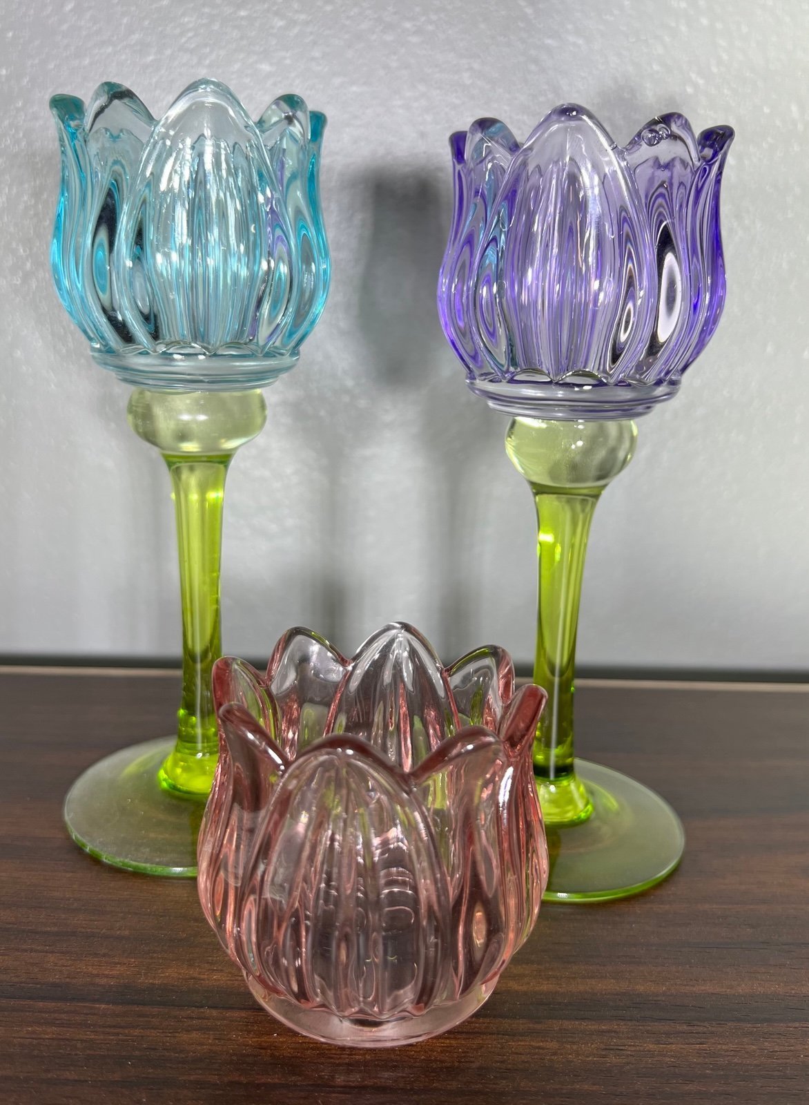 Glass tulip tea light candle holders