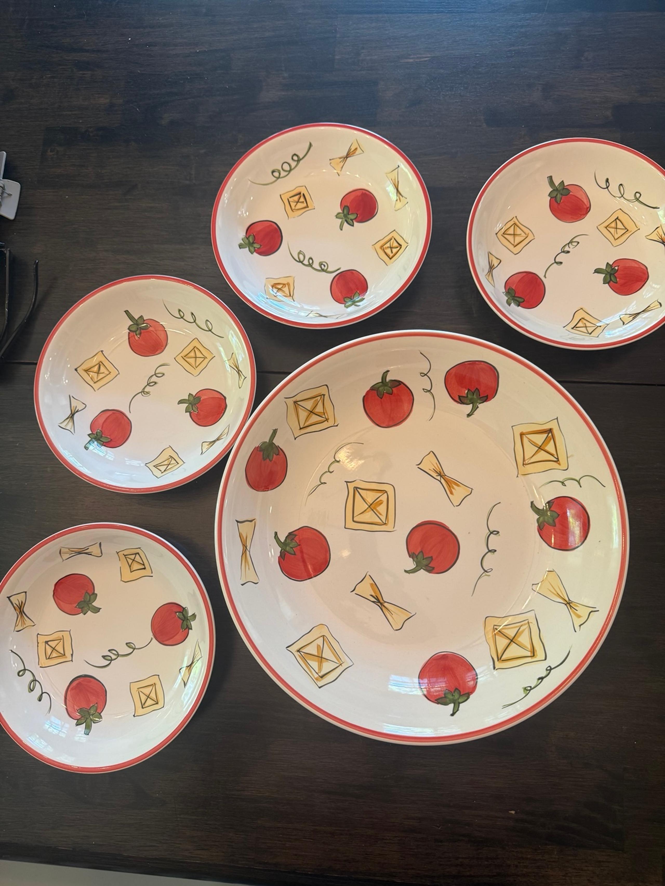 Tabletops Kitchen Prep 201 Set – 13” Pasta Bowl + 4 Plates, Tomatoes - Tabletops Unlimited