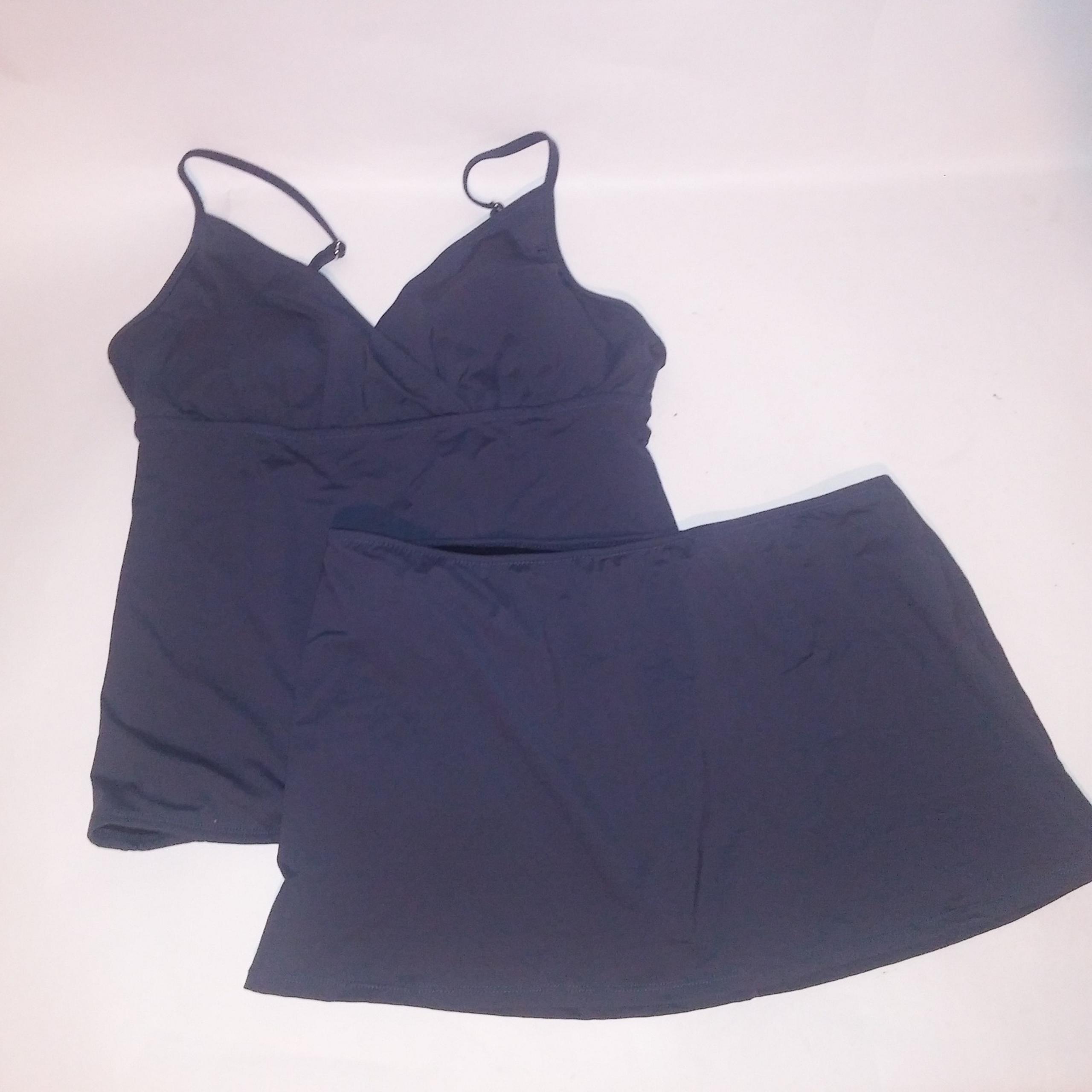Garnet Hill Swim Tankini Size 12 Tank And Bottom Skirted Gray Solid Lined