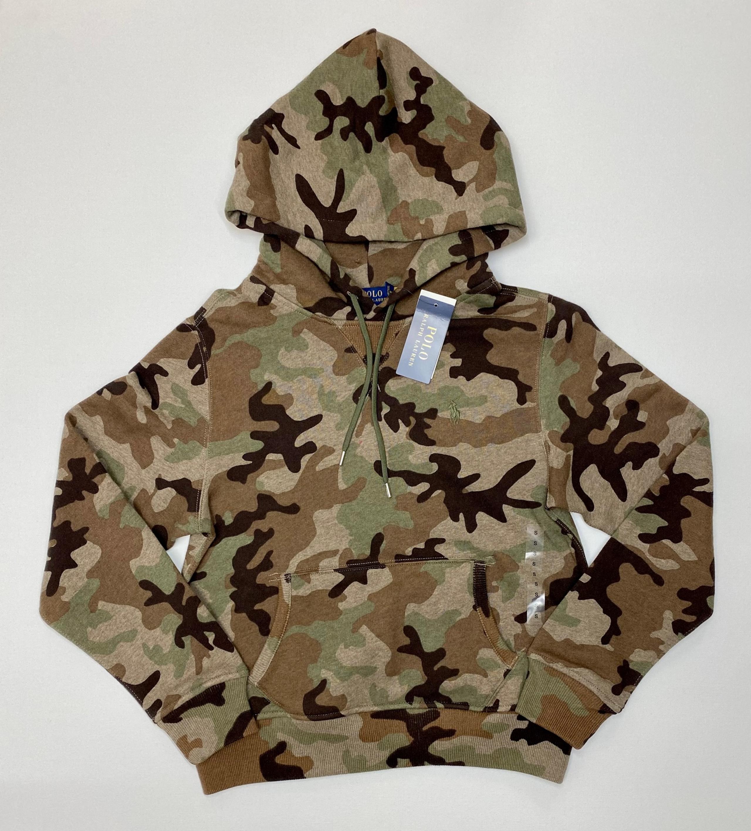 NWT Polo Ralph Lauren Women Green Camo Fleece Pullover Hoodie Size S MSRP $148