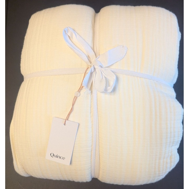 Quince 100% Organic Airy Cotton Gauze Duvet Cover Set 3PC Ivory Size King -NEW-