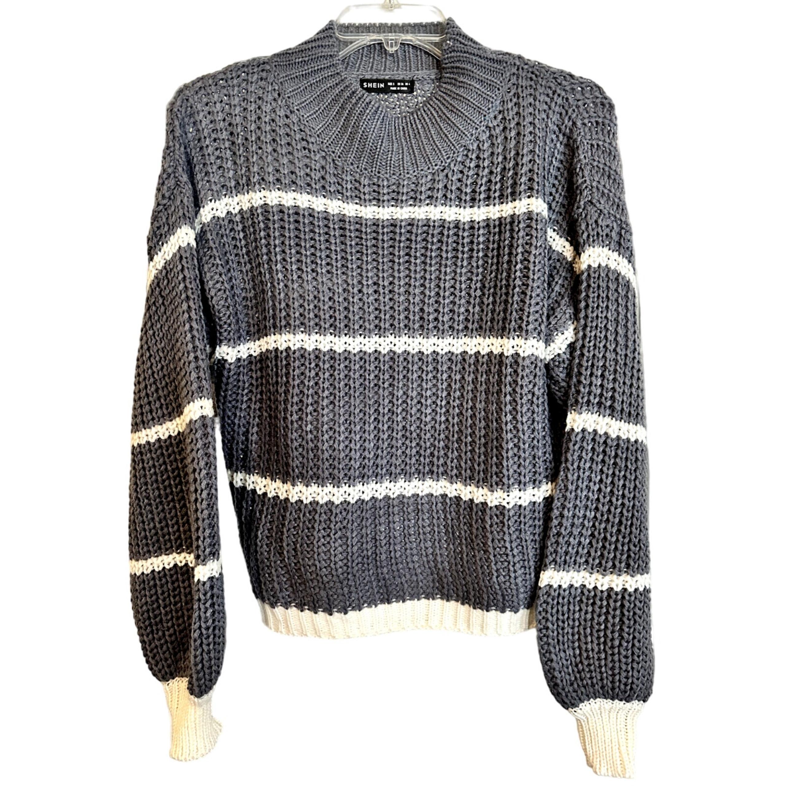 SHEIN Women's KNIT SWEATER Gray White Long Sleeved Crop - Size Small