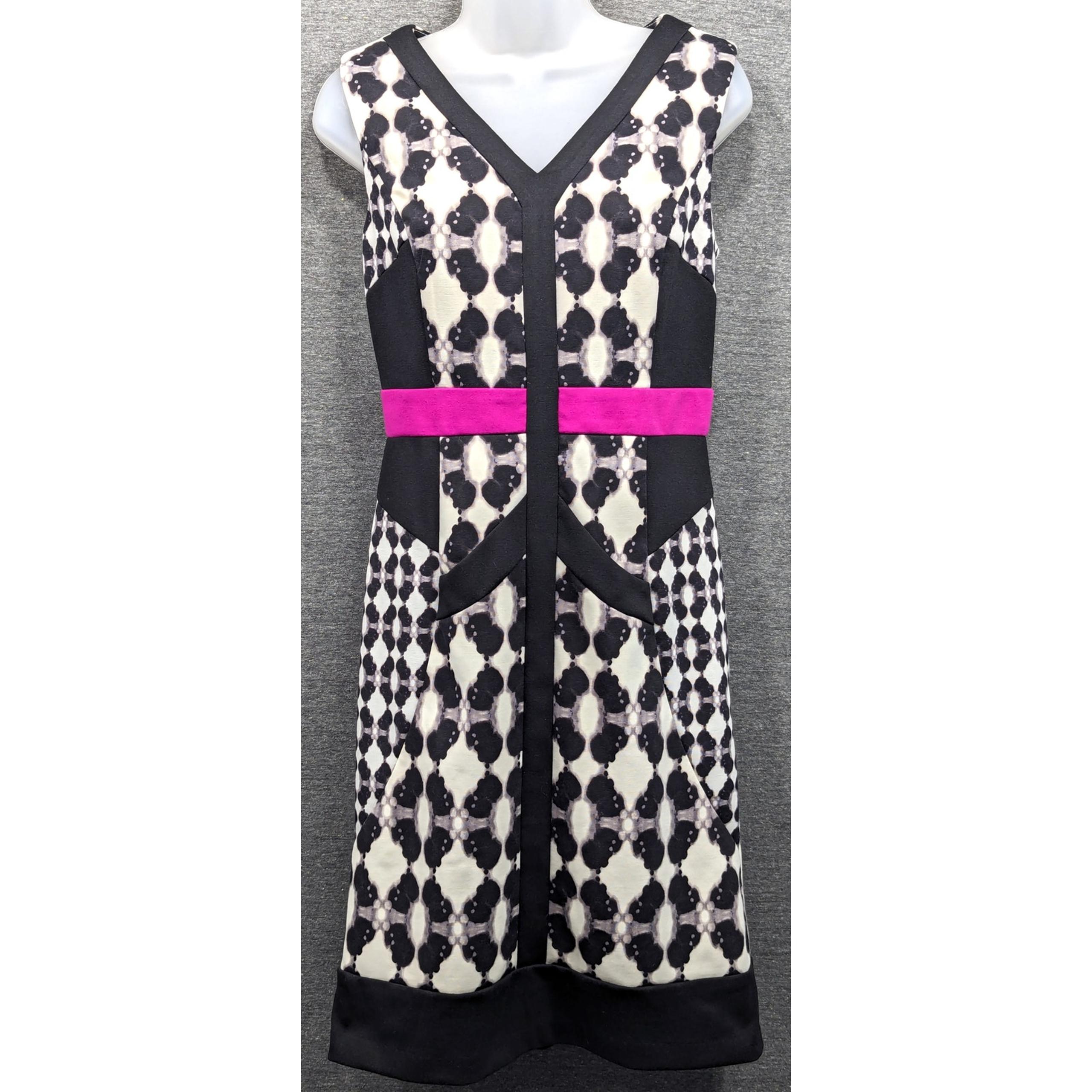 IVANKA TRUMP Dress - Black/White, Sleeveless, Zip Back, Purple, Size 4