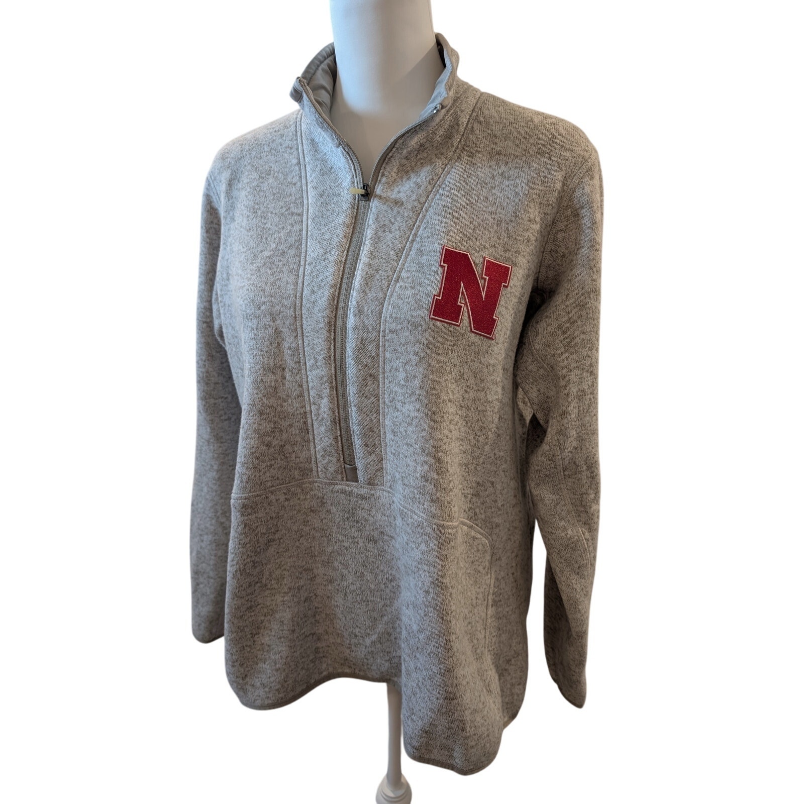 Women's Antigua Oatmeal Nebraska Huskers Fortune Half-Zip Pullover Sweater XL