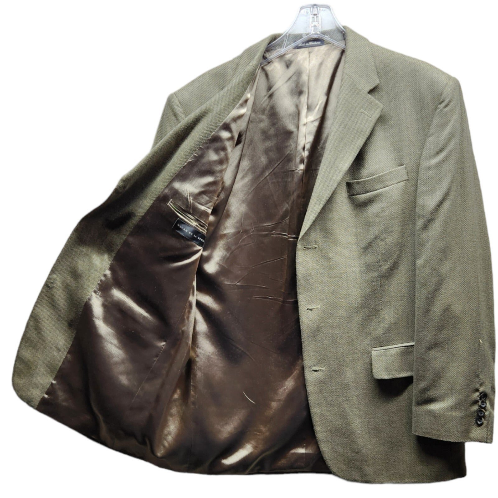 Oscar De La Renta Mens 44R Blazer Sport Coat Suit Jacket Silk Wool Blend Beige