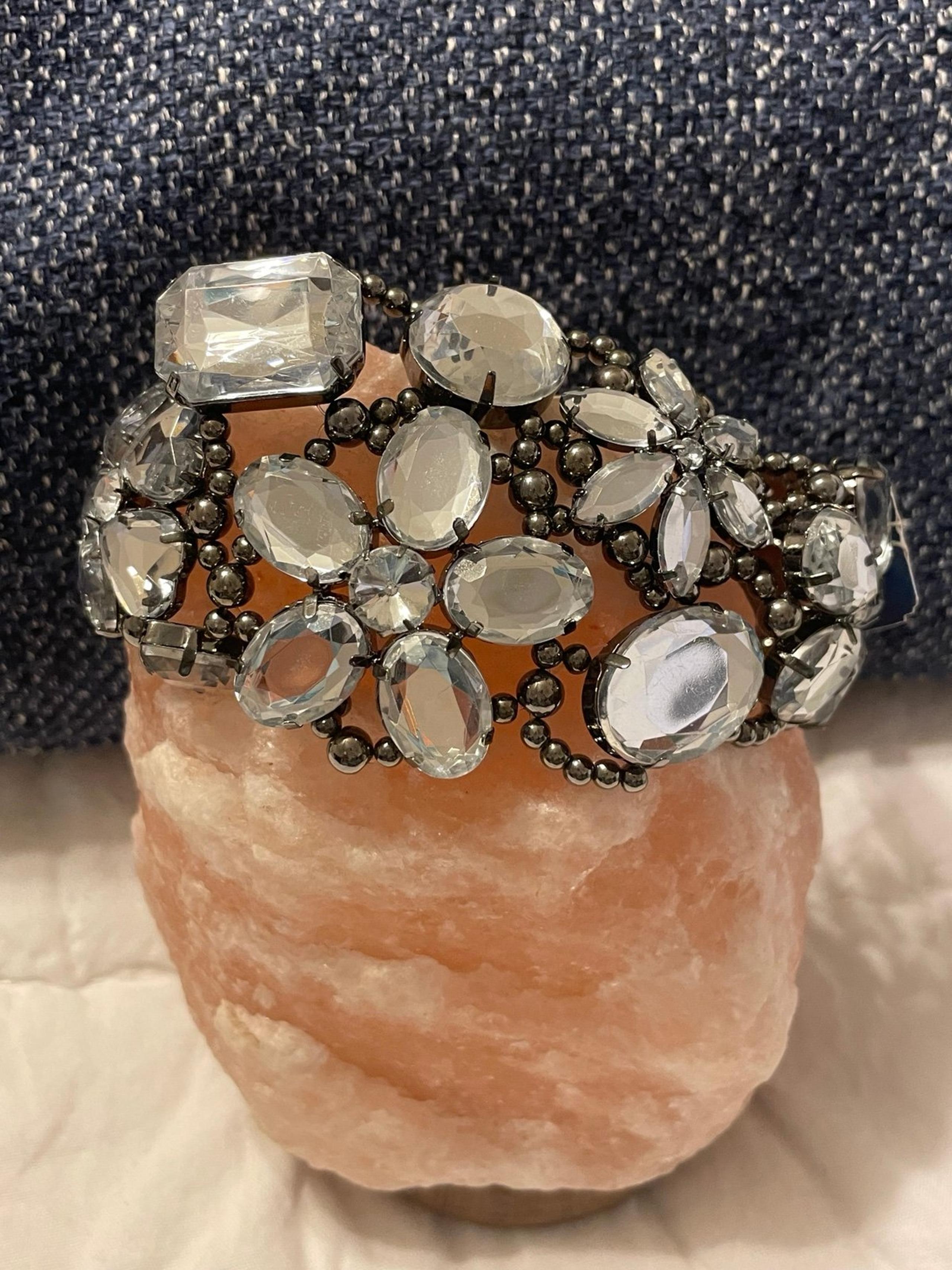 Large Black & Gray Crystal Gunmetal Cuff Bracelet