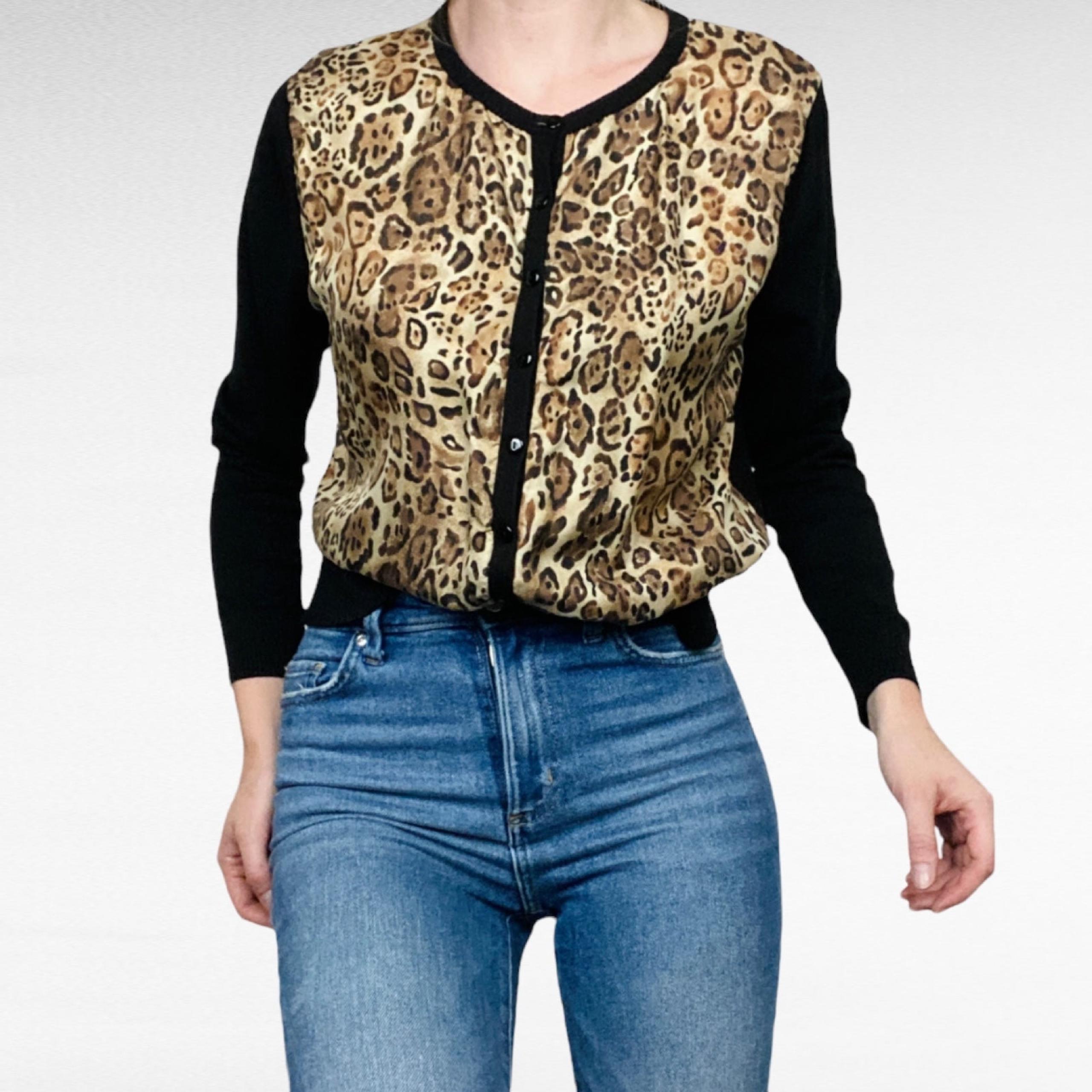 VINTAGE | August Silk Knits Animal Print Button Down Fitted Leopard Cardigan
