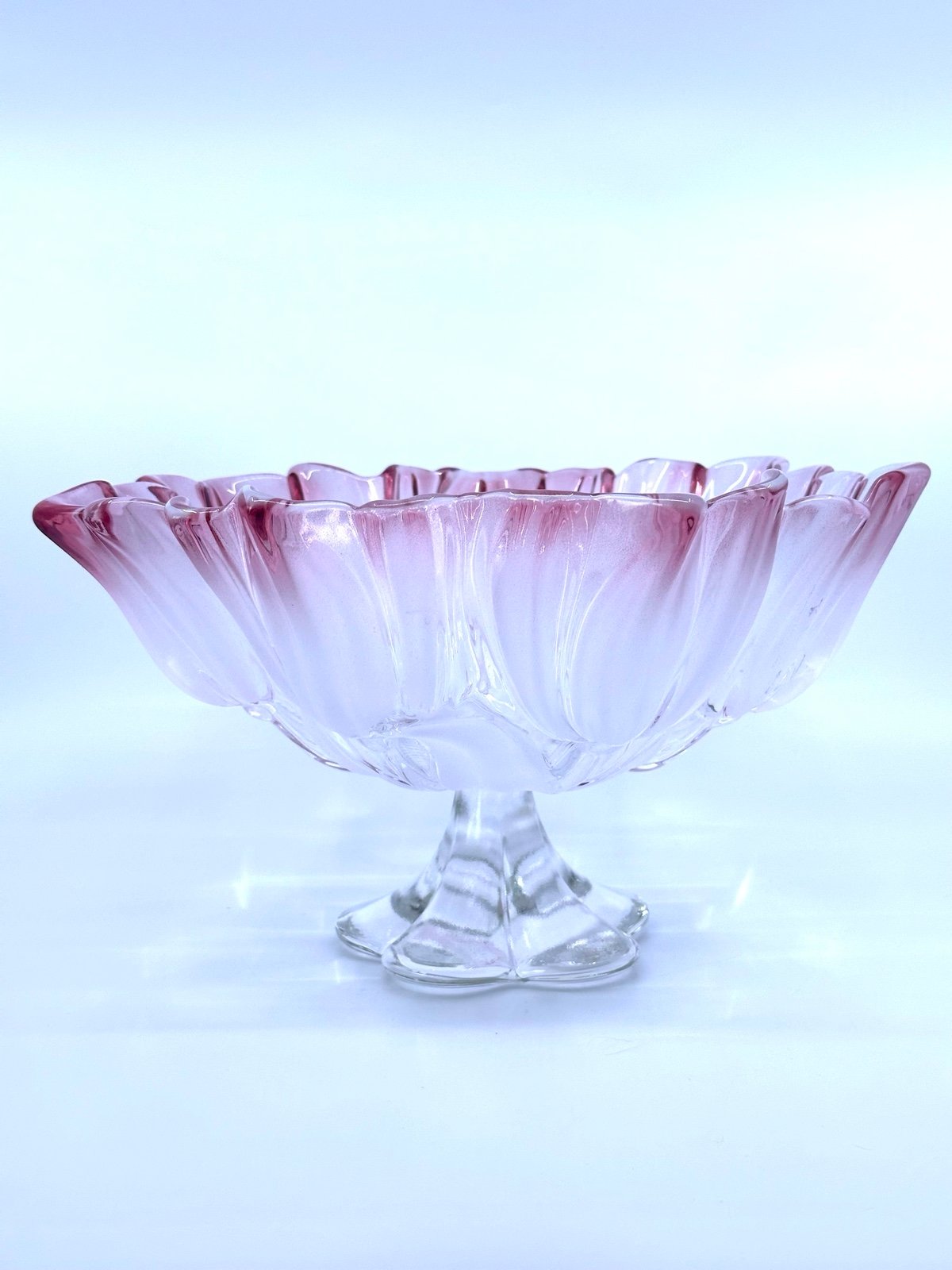 Gorgeous Glass Mikasa Footed Tulip Bowl Frosted White And Pink