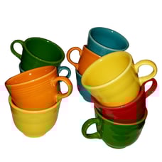 Fiesta Tea Cups Mugs x10 Red Aqua Orange Yellow Green Homer Laughlin USA