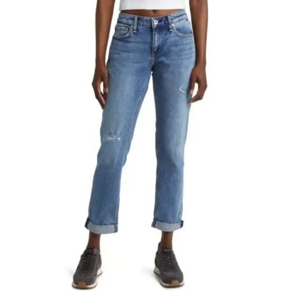 Rag & Bone Dre Low Rise Slim Boyfriend Jeans Distressed Blue River | Size 26