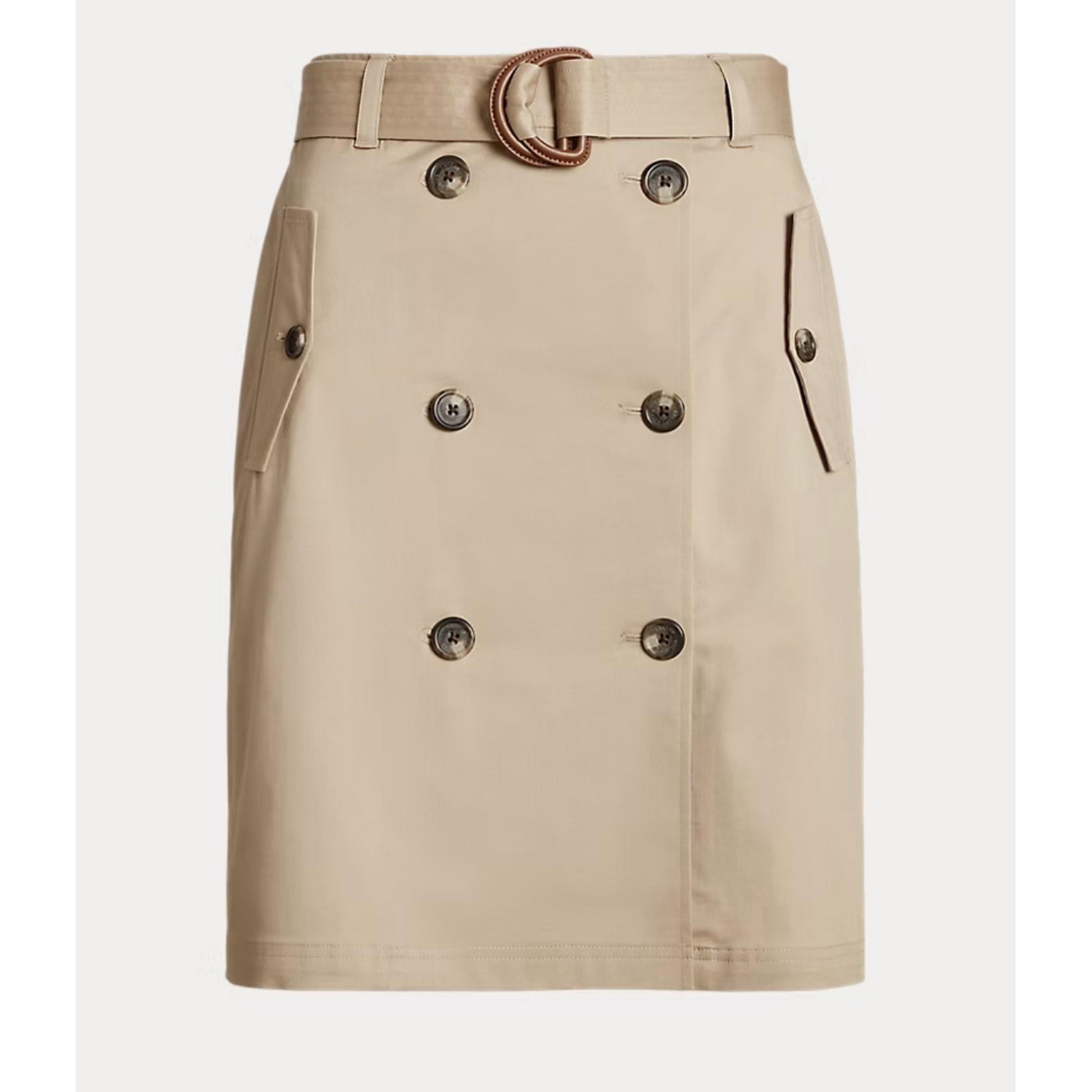 LAUREN Ralph Lauren Tan Belted Micro-Sanded Twill Skirt A-Line Womens Size 10