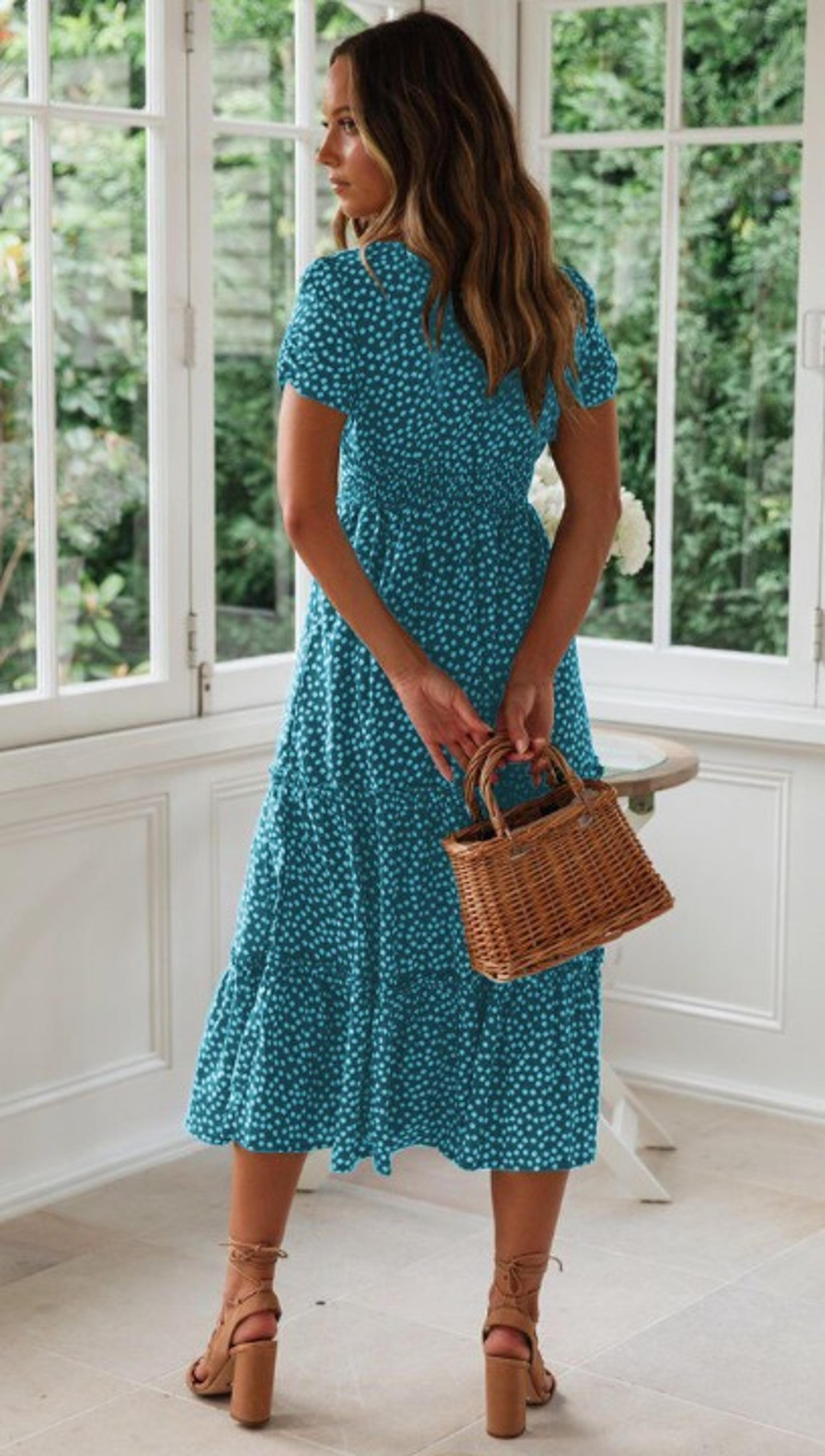 Women's Cute Summer Bohemian Floral Print Long Midi Dress L
