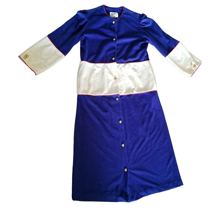 Women's Vintage Bill Blass House Coat Style 7500 Button Down Blue White Pockets
