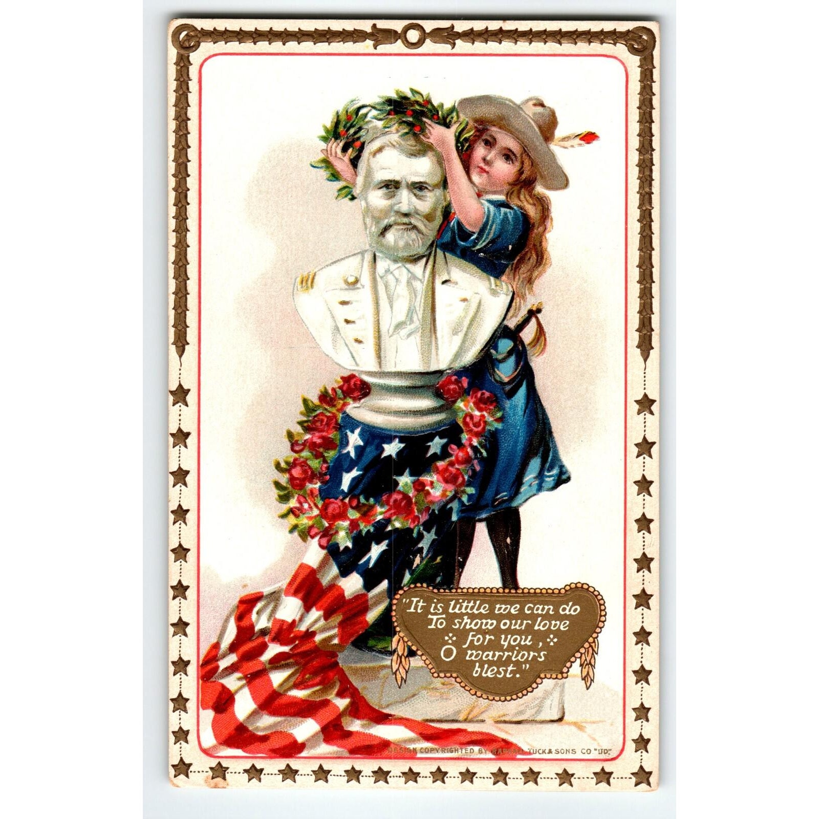 Decoration Memorial Day Postcard Raphael Tuck Patriotic Grant Bust Girl 179