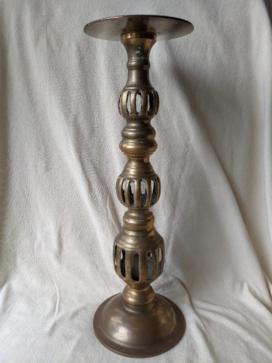Vtg Brass Pillar Candle Holder Convertib