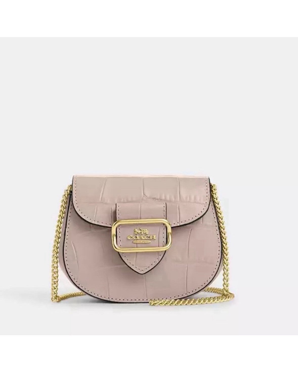 NWT coach morgan mini bag on a chain+gold chain strap /grey birch
