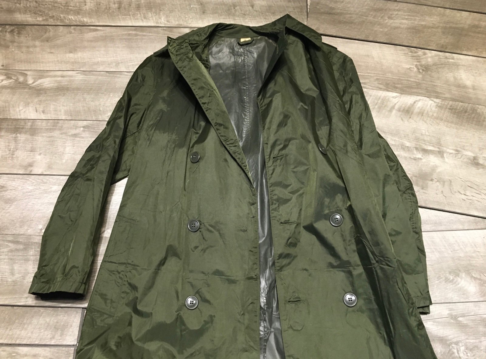 Vintage Vietnam War Overcoat Trench Rubber Coated Military Rain Men Coat Size 36