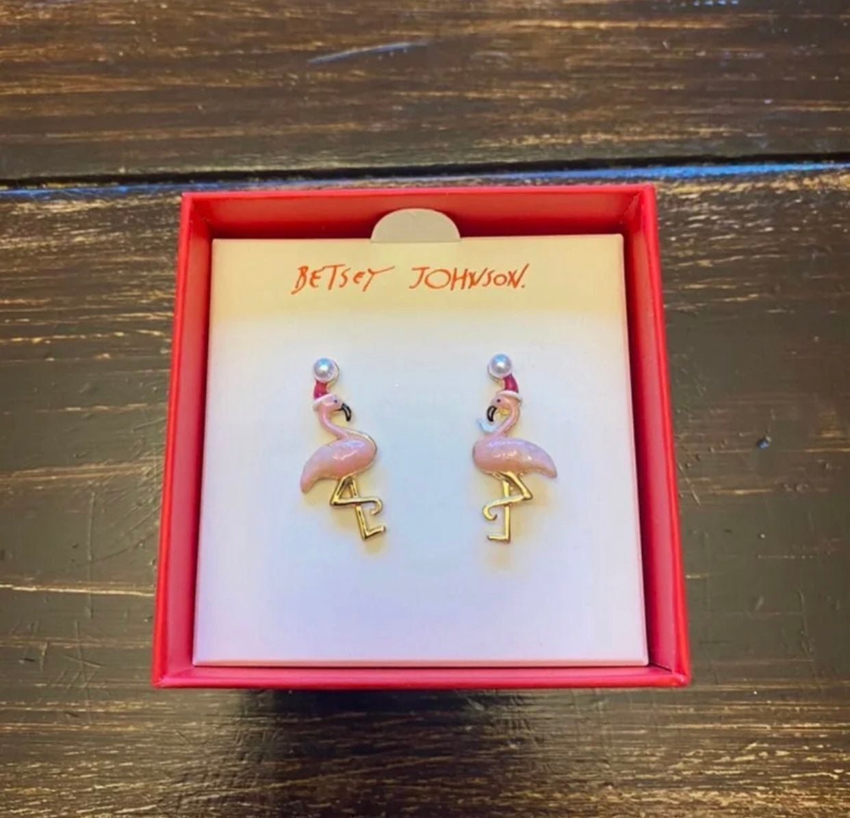 Betsey Johnson Christmas Flamingo Earrings