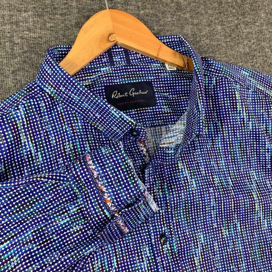 Robert Graham Shirt Men 3XL Tailored Fit Blue Polka Dot Abstract Flip Cuff Party