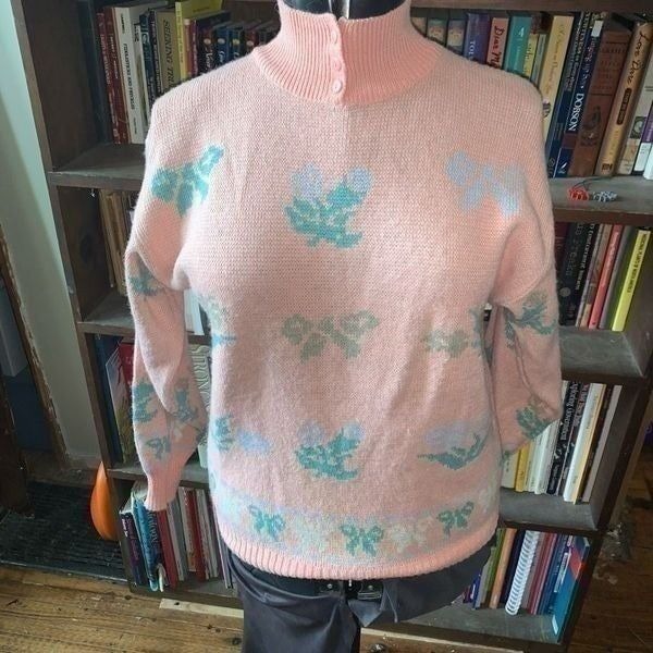 Gina Peters vintage pink little flowers M turtleneck sweater