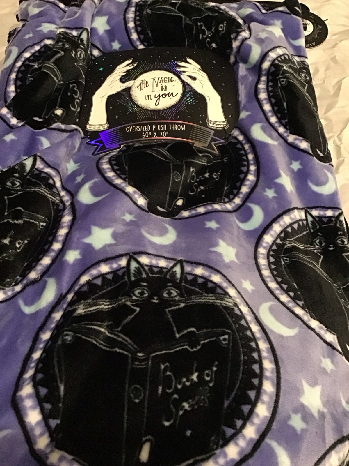 Halloween book of spells black cats purple oversized throw 60x70