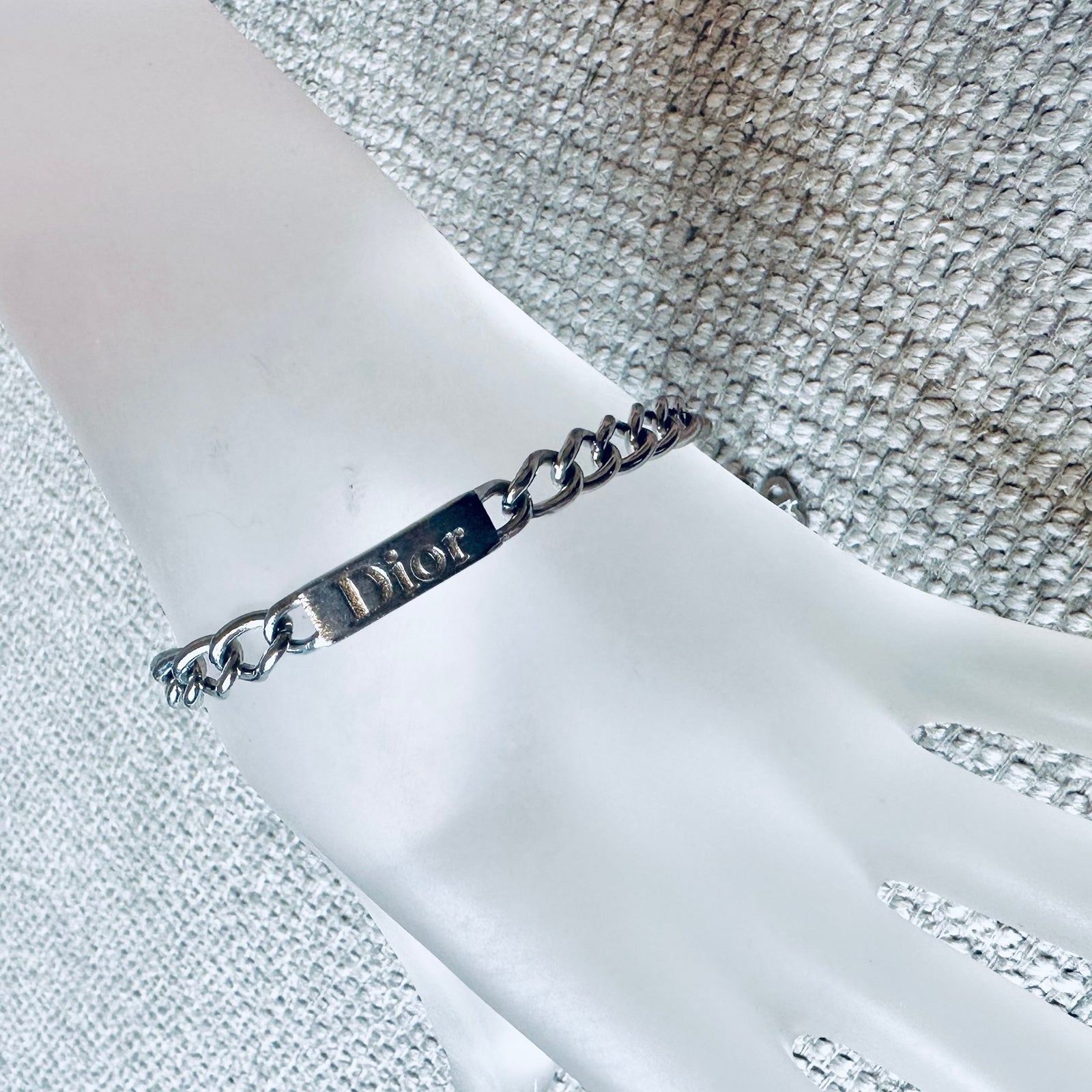 DIOR Logo Plate hot Silver Bracelet