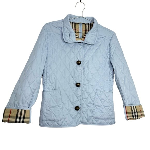 Burberry London Light Blue Diamond Quilted Button Front Jacket