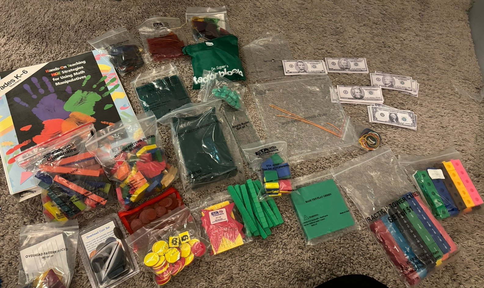 K-6 Hands on math learning manipulative bag and lessons.
