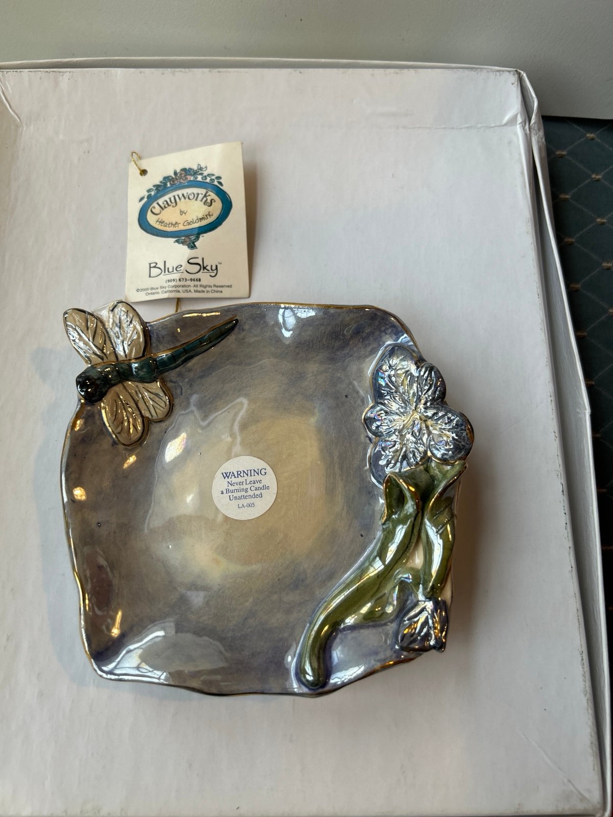 Blue sky dragonfly candle plate