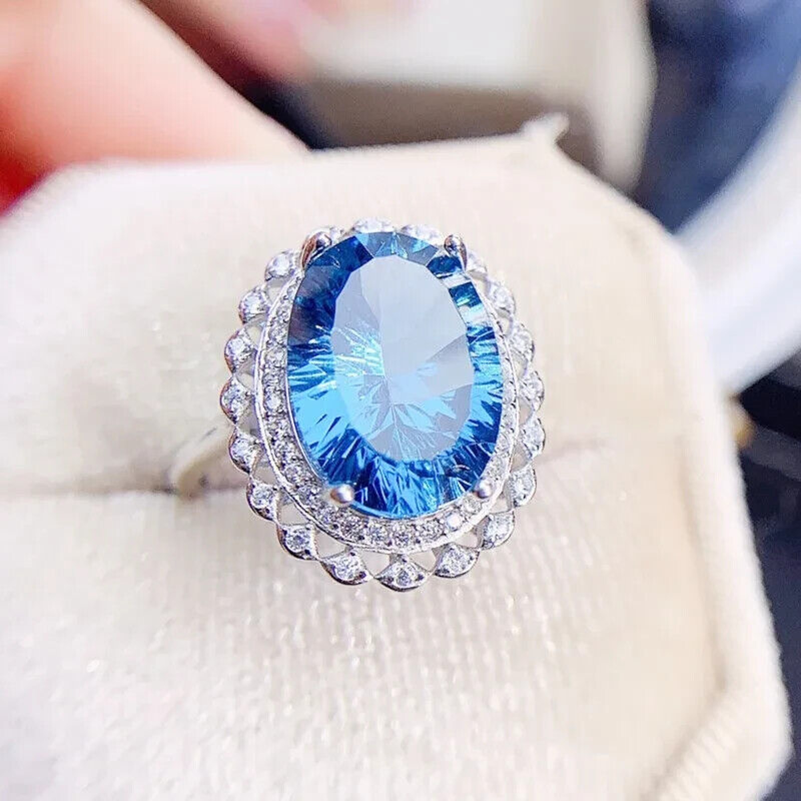Swiss Blue Topaz Statement Ring, Natural Blue Topaz Gemstone Ring 11x15mm 13CT