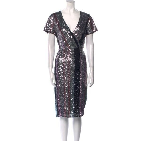 Badgley Mischka Multi Sequin Striped Dress
