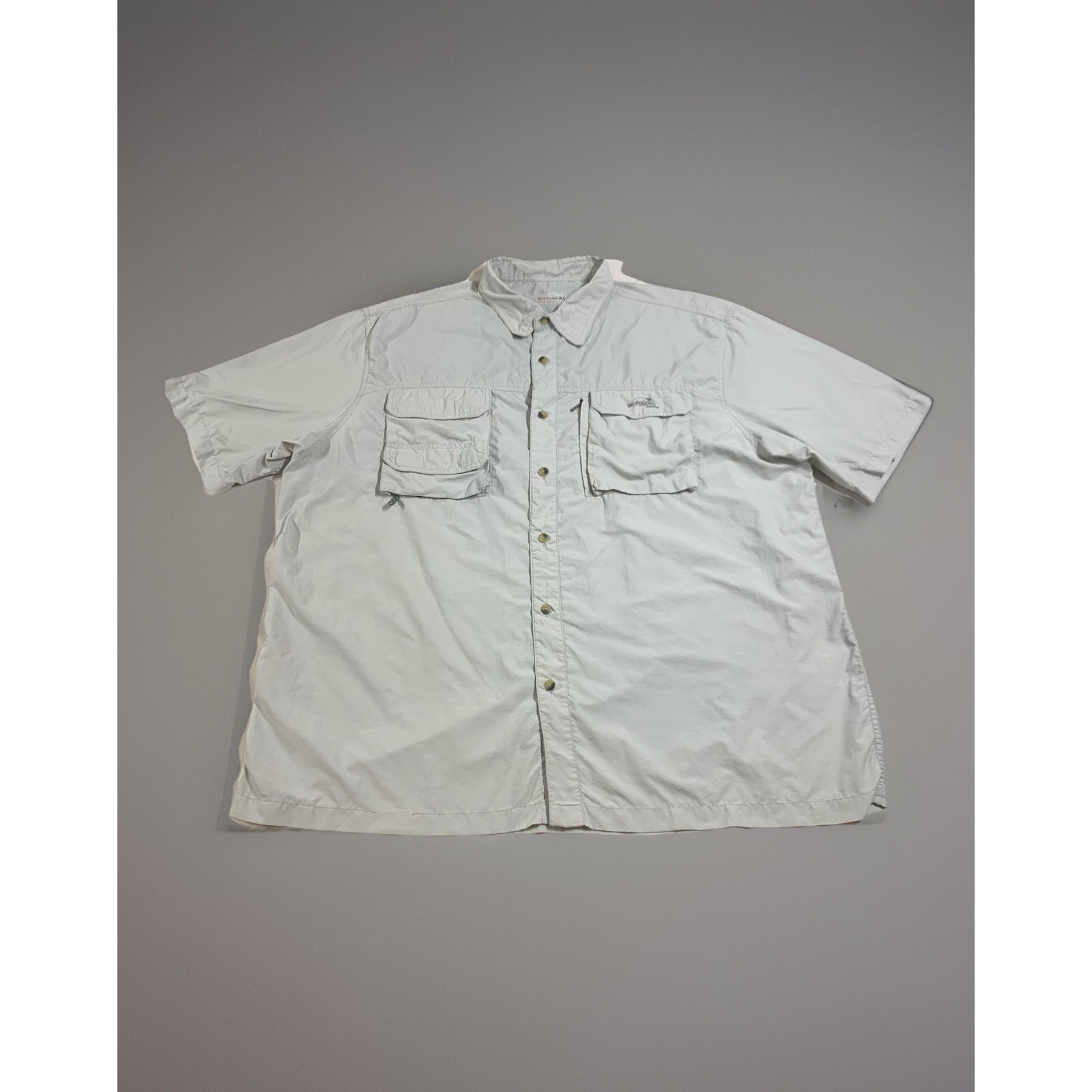 Natural Gear Fishing Shirt Mens 2XL Pale Gray Vented Chest Pockets Button Down