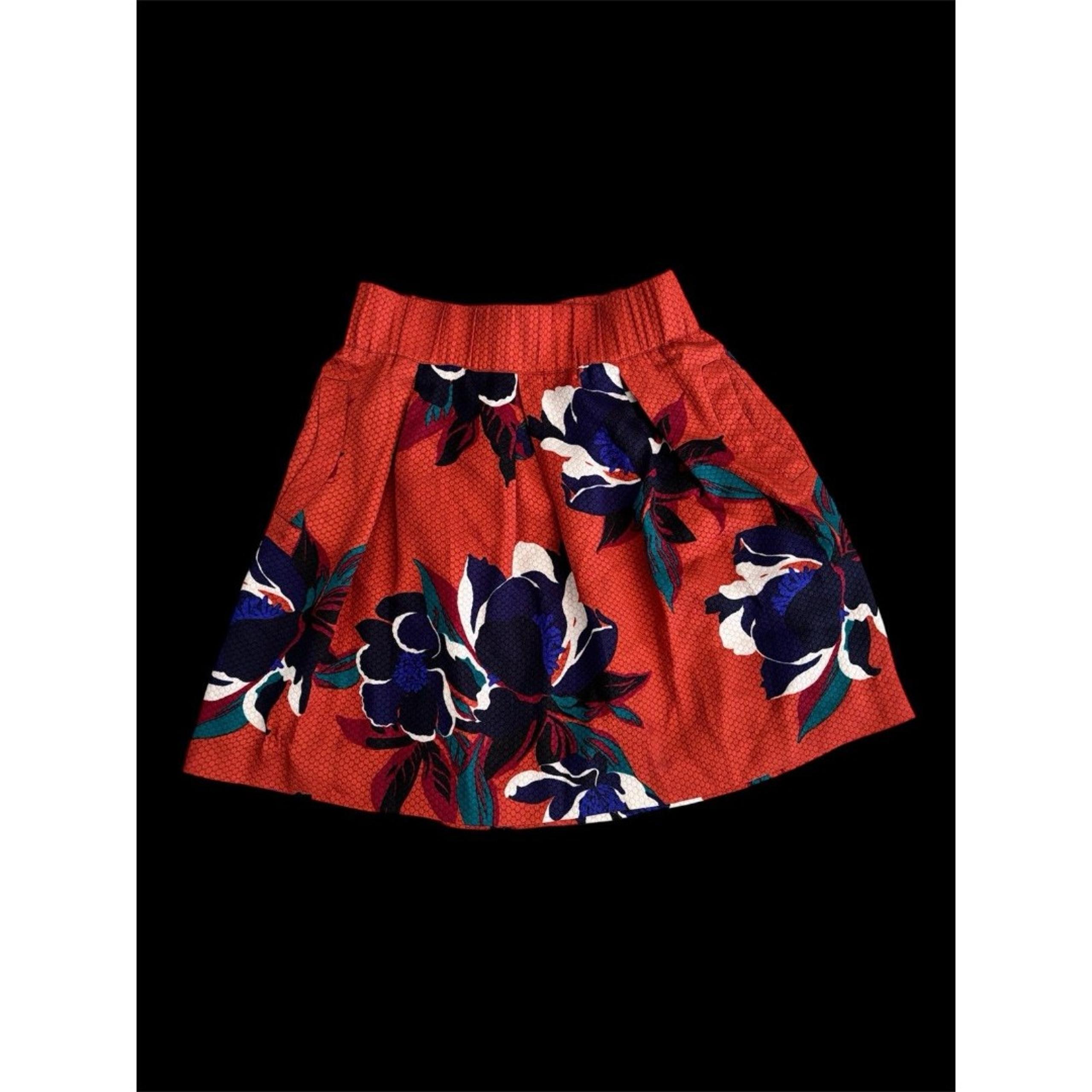 Maeve by Anthropologie Dark Bold Orange Floral Print Full Flared Skirt Size 6