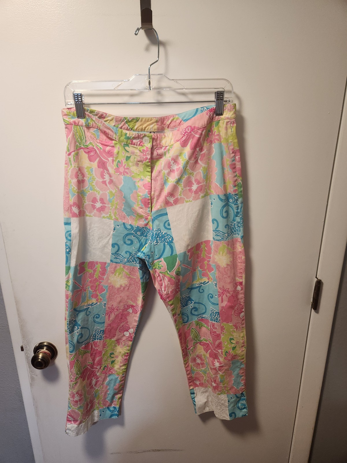 Lilly Pulitzer Patch Floral Pants Sz 12 Vtg White Label Tag Pink Green Patchwork