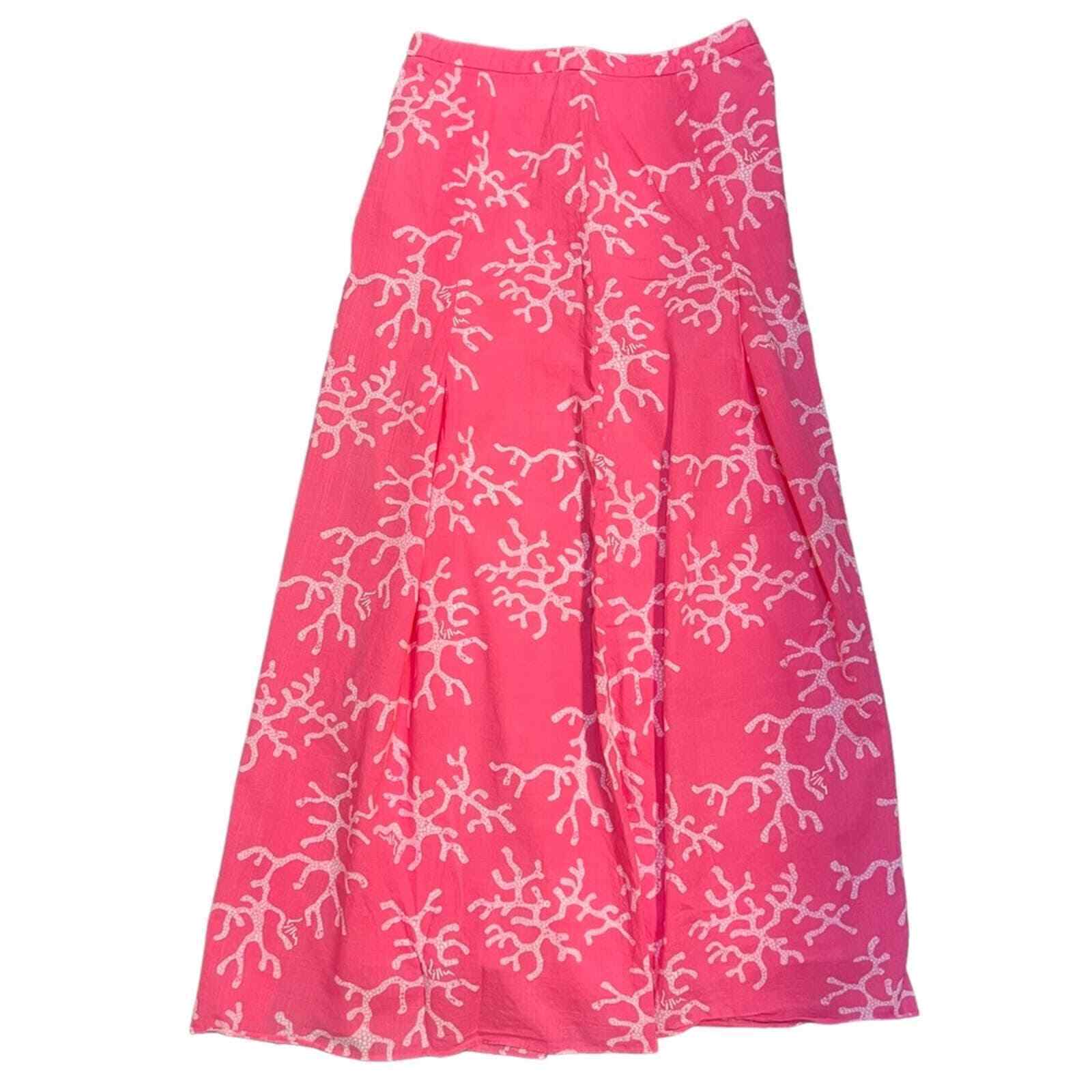 Lilly Pulitzer Barbie Pink Pleated Coral Print Maxi Skirt Barbiecore Size 2