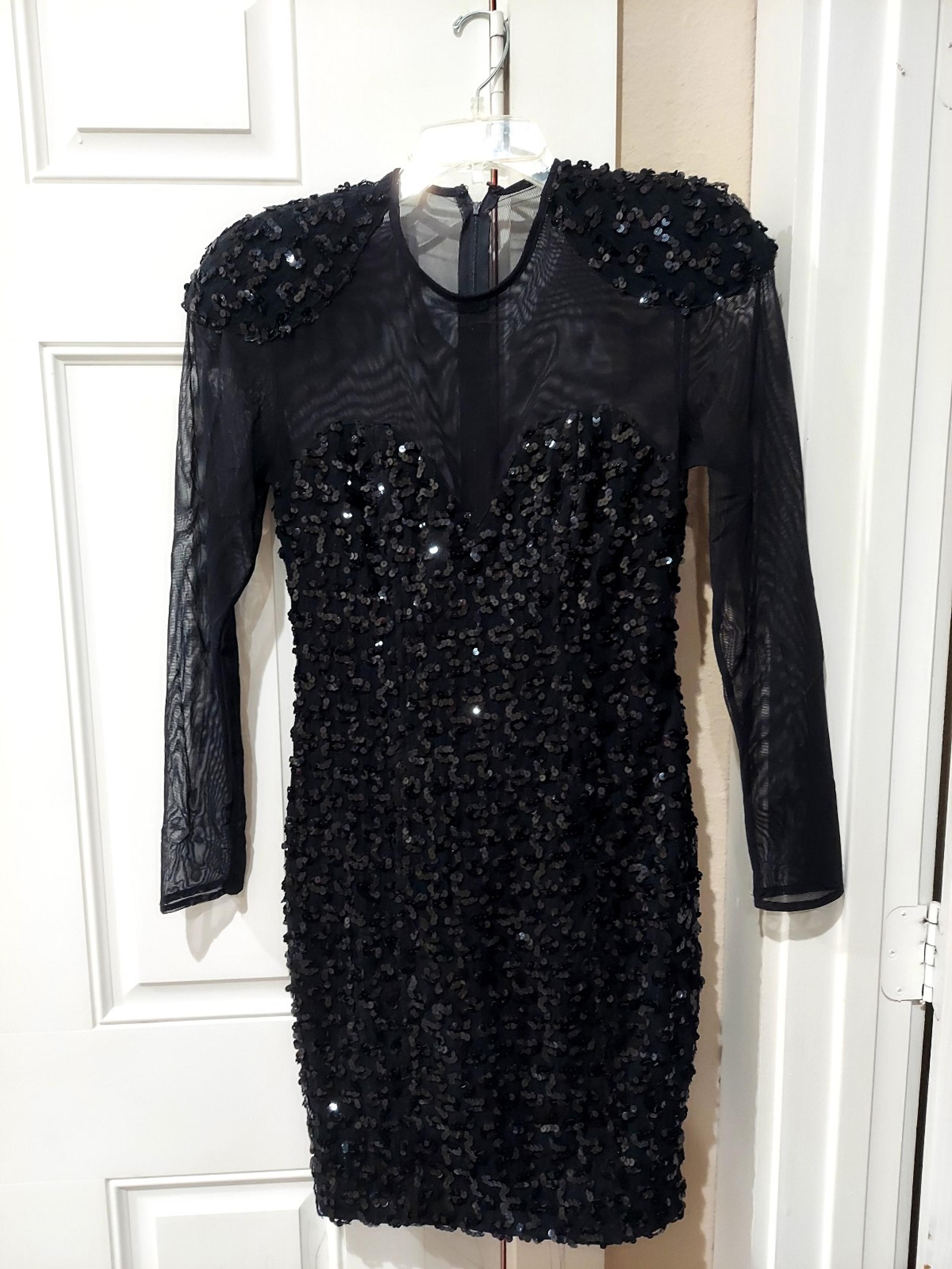 Betsy and Adam Black Sequin and Mesh Bodycon Dress. Size Small.