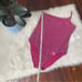 Good American Swim 90s Hot One Shoulder One Piece Metallic Hawaiian Pink NWT