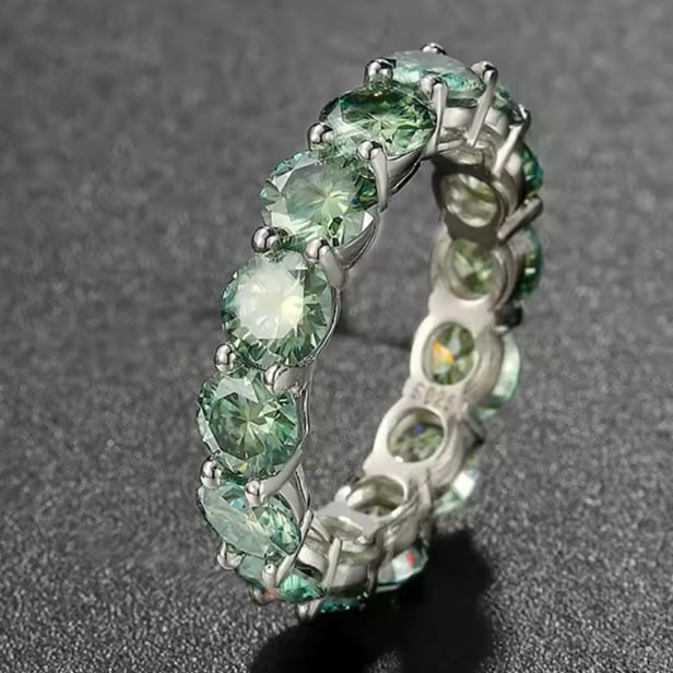 Certified, 0.5ct Blue Green Moissanite Eternity Band ring