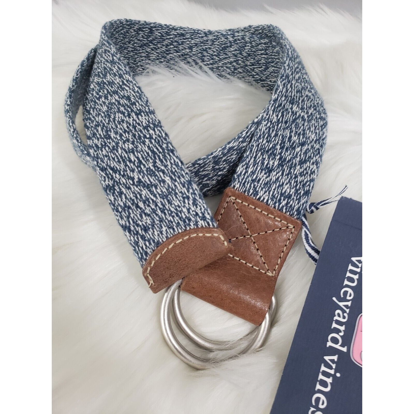 NEW Vineyard Vines Belt D-Ring Blue heathered Golf Prep Men's XS Dress Up Casual