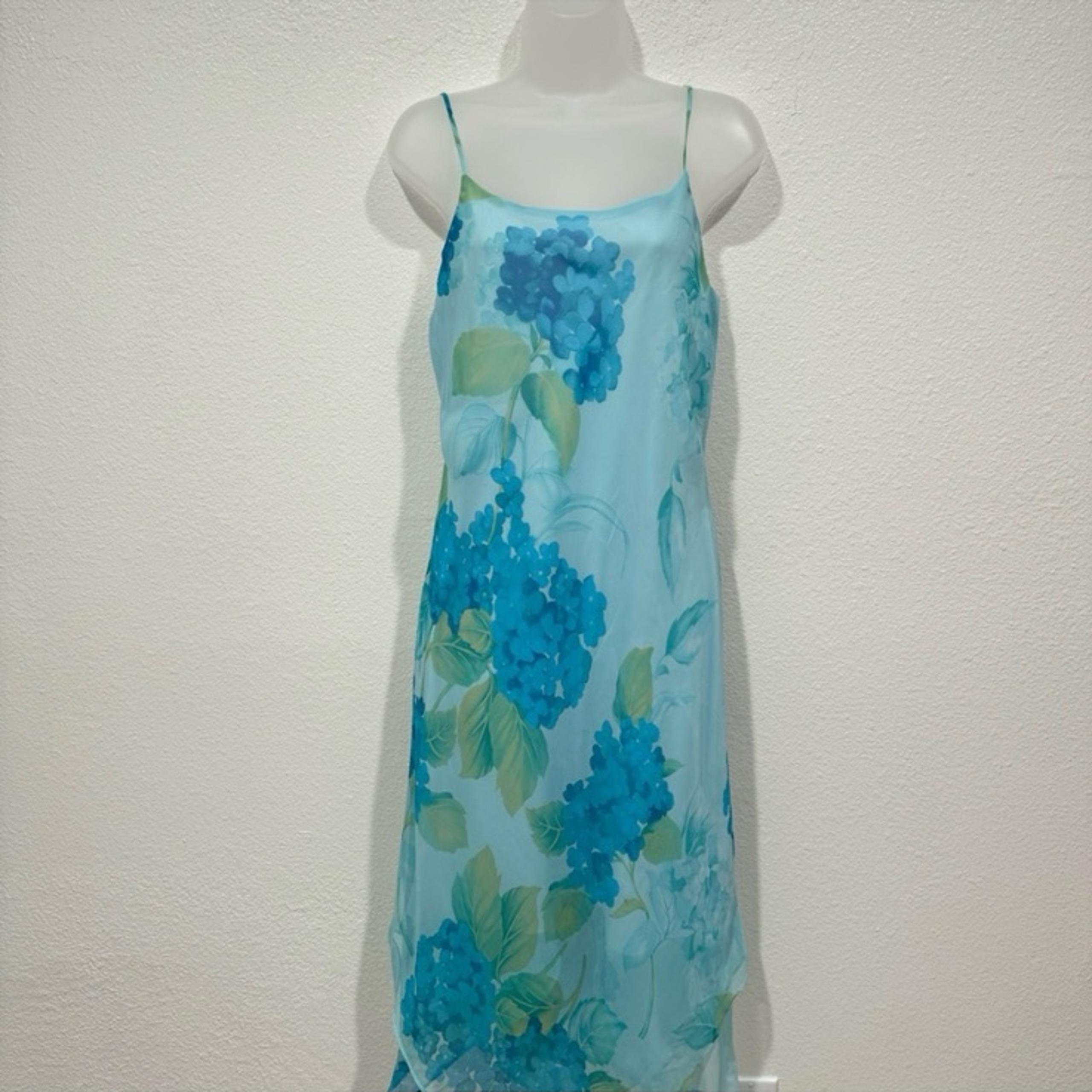 alyn paige blue floral print spaghetti strap cami long maxi slip dress