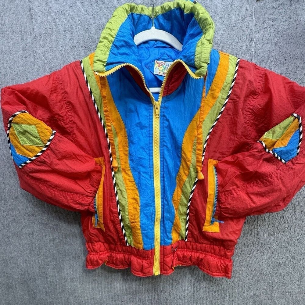 Vtg 90's Kids Club Jacket 10 Snow Ski Multicolor Bright Retro Kid Core Colorful