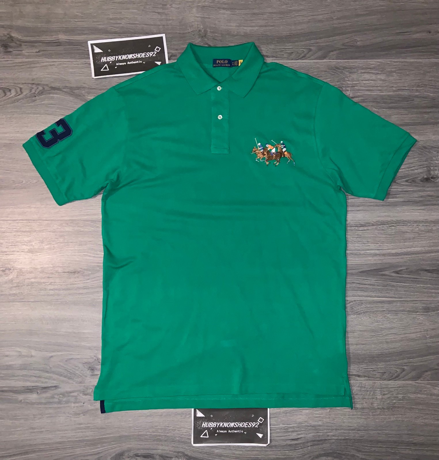 POLO RALPH LAUREN Men’s Big & Tall Embroidered Triple Pony Polo Shirt Green LT