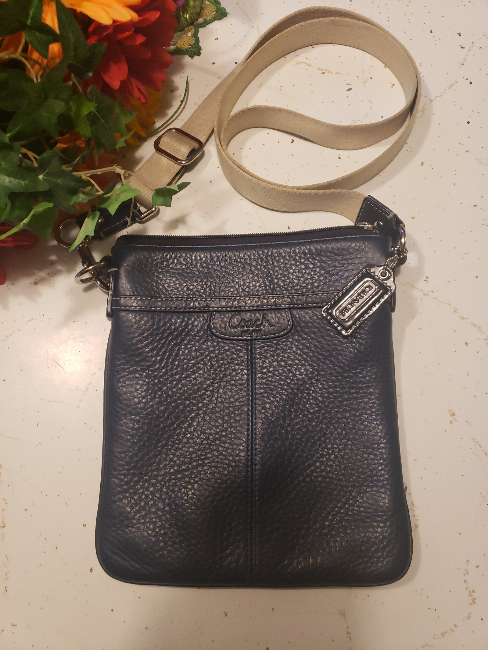 Coach Legacy Blue Leather Swing Pack Purse Shoulder Messenger Bag