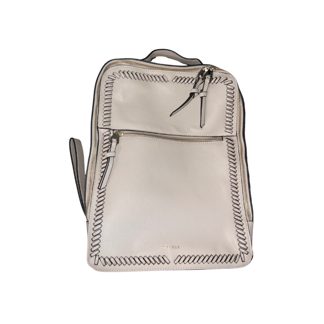 Calpak 15 Taupe Faux Leather Laptop Backpack Travel Carry on Luggage