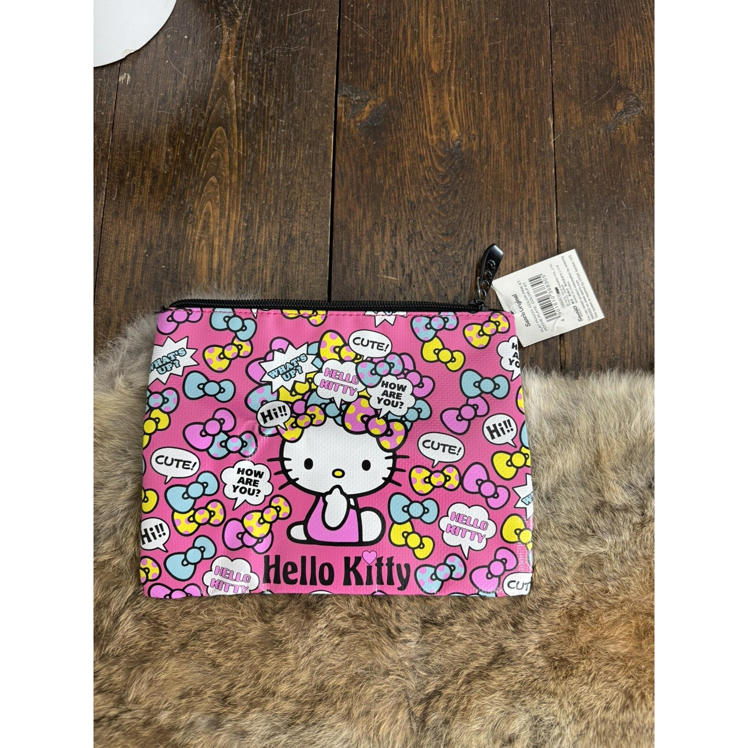 Hello Kitty Flat Pouch Sanrio original Smiles 2013 Pink Graphic 8x6" NWT New