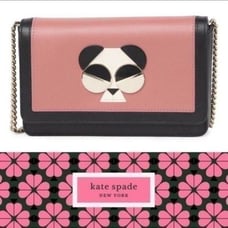 Kate Spade Gentle Panda Crossbody Leather Wallet Bag, Pink/Black, NWT
