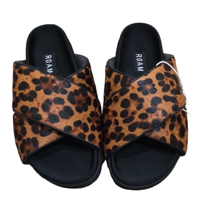 NEW IN BOX NIB Roam Cross Slides Size 36 6 Brown Leopard