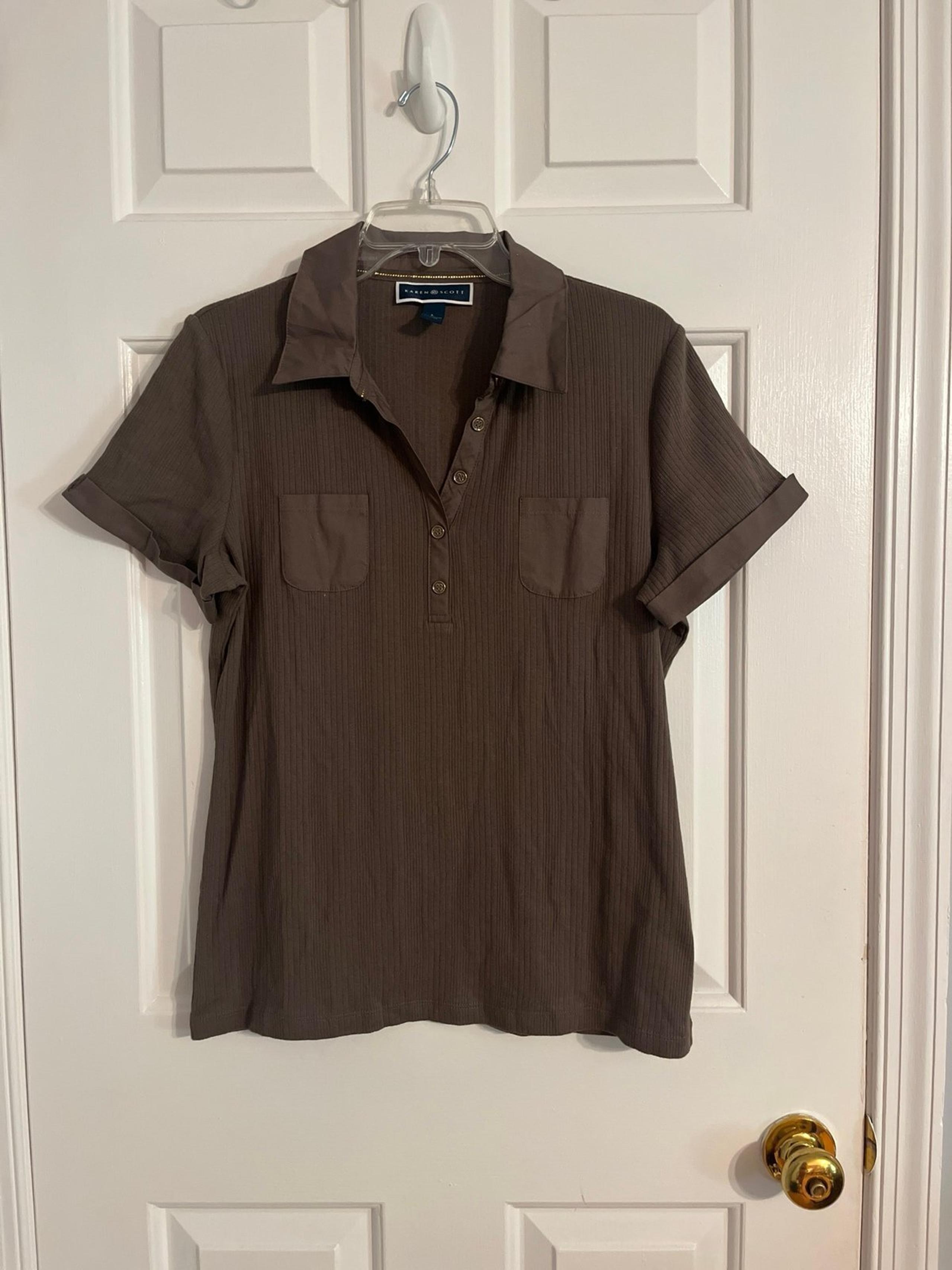 Karen Scott Brown Button Up V Neck Shirt