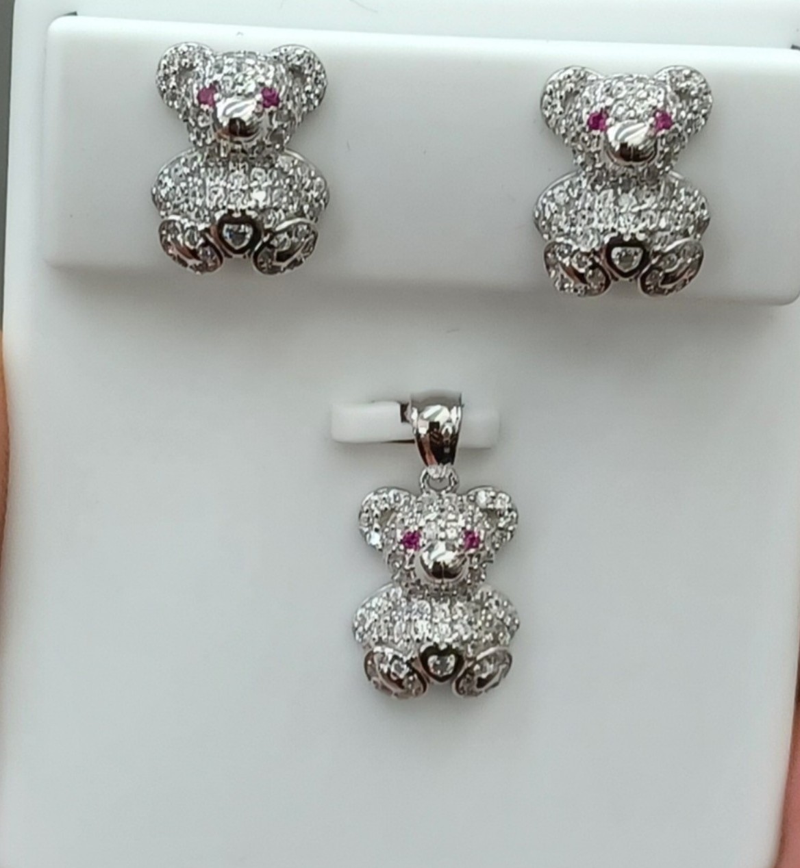 925 sterling silver teddy bear pendant and earring