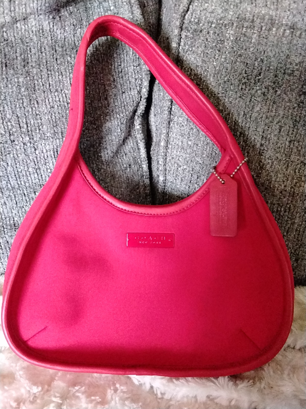 RARE VINTAGE COACH 6202 NEO MINI ERGO NEOPRENE BAG LEATHER TRIM RED 90’s Use